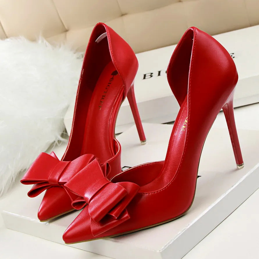 Bow pointed Stiletto high Heel Shoes Red10.5cm