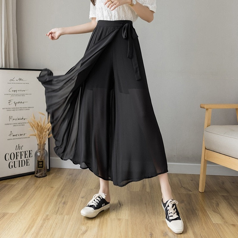 New Style Korean Women Pleated Chiffon Trousers