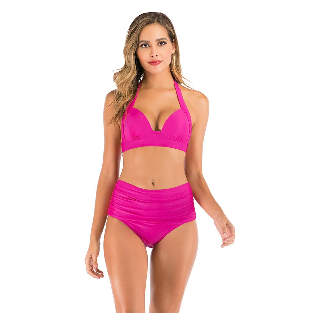 New Plus Size Bikini Women Solid Swimwear