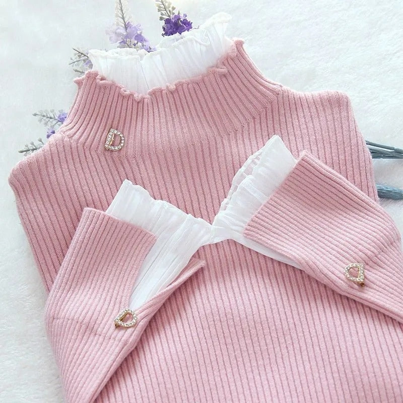 Women Long Sleeve Ribbed Knitted Sweater Top