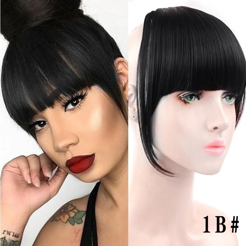 Women's Hair Short Straight Blunt Bangs 1B 6inches