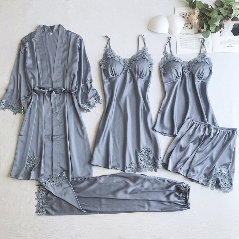 Satin pyjamas set Gray Set - B