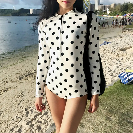 New Long Sleeve One Piece White Swimsuit