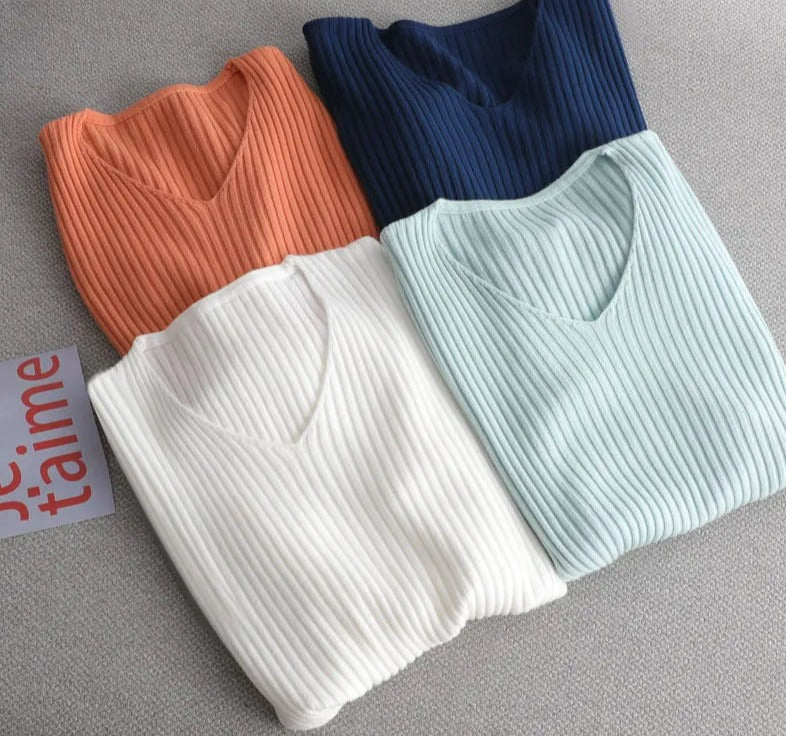 New Basic V-neck Solid Autumn Winter Sweater