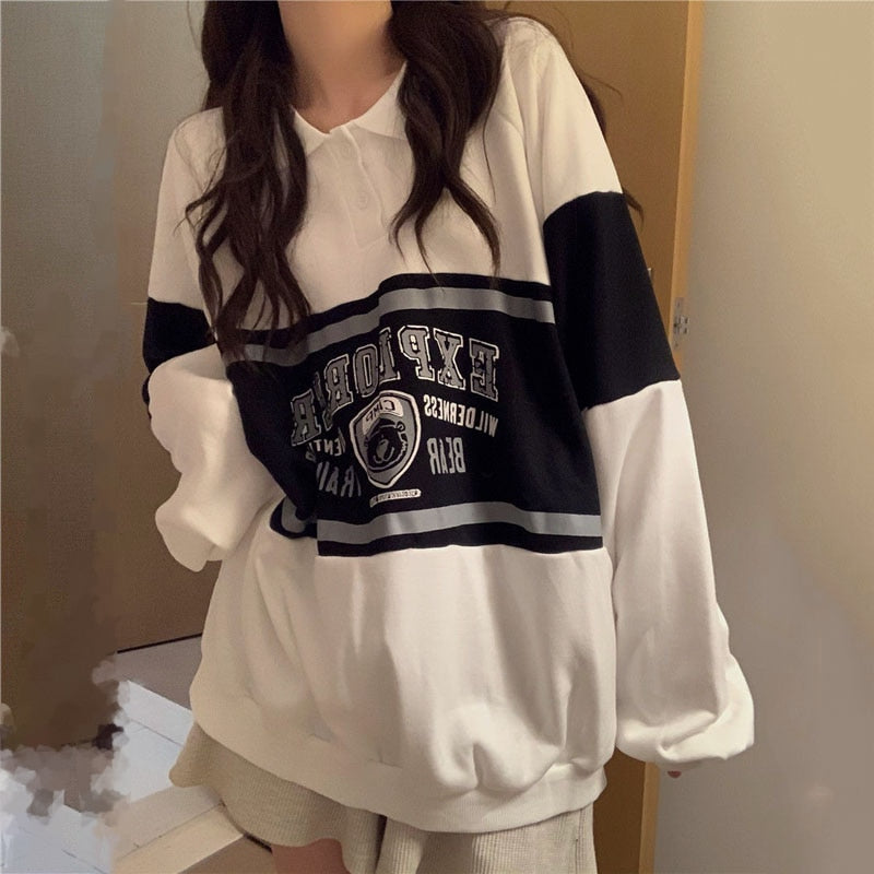 Women oversized Long Sleeve Streetwear white