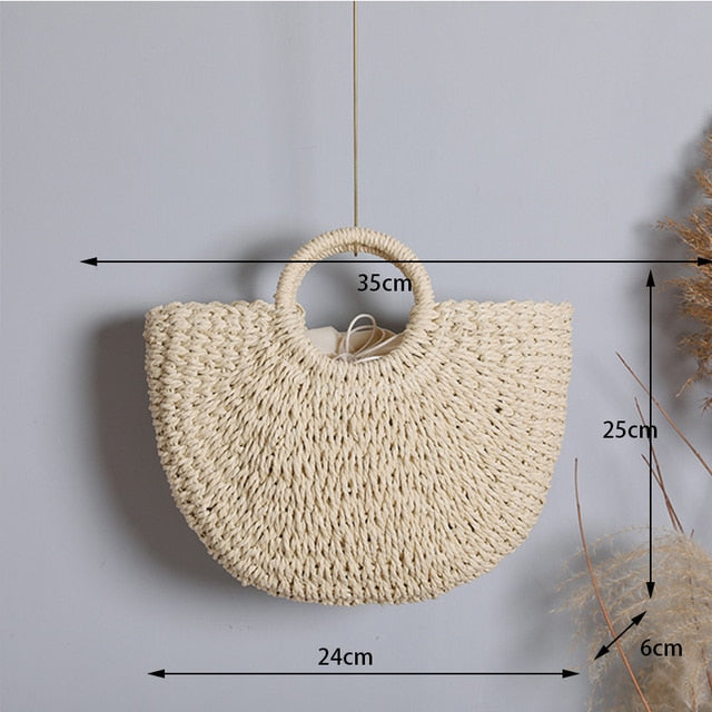 Moon Half Circle Shape Straw Fashion Handbag