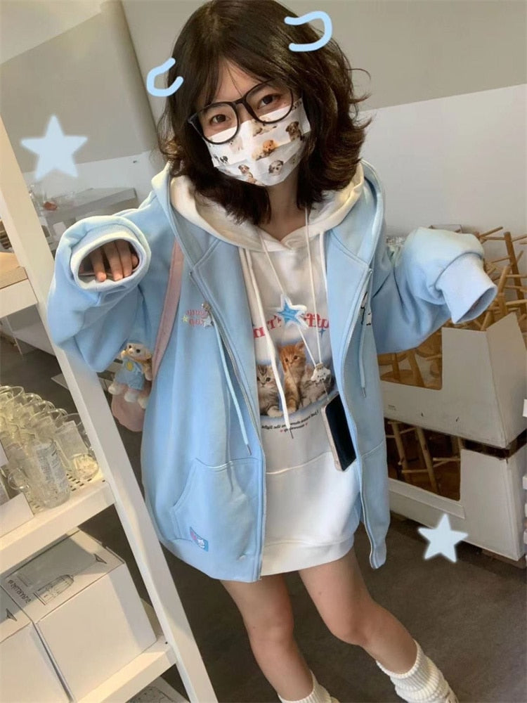 Women Sweet Cute Cartoon Beige Hoodie