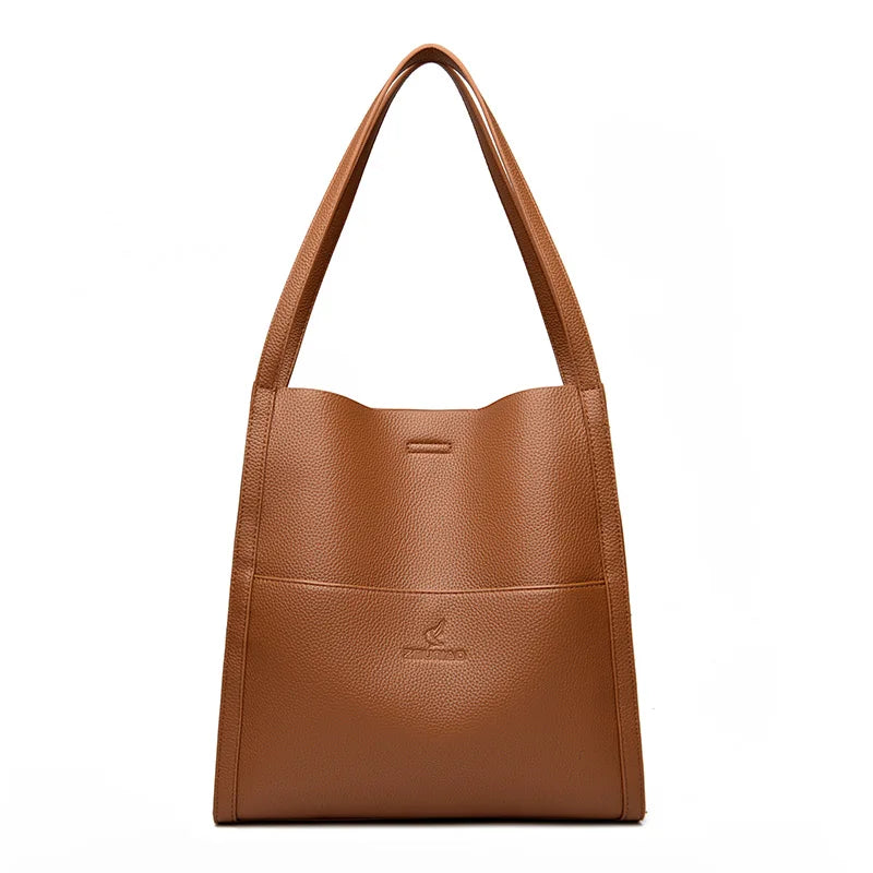 Soft PU Leather Tote Handbag Brown