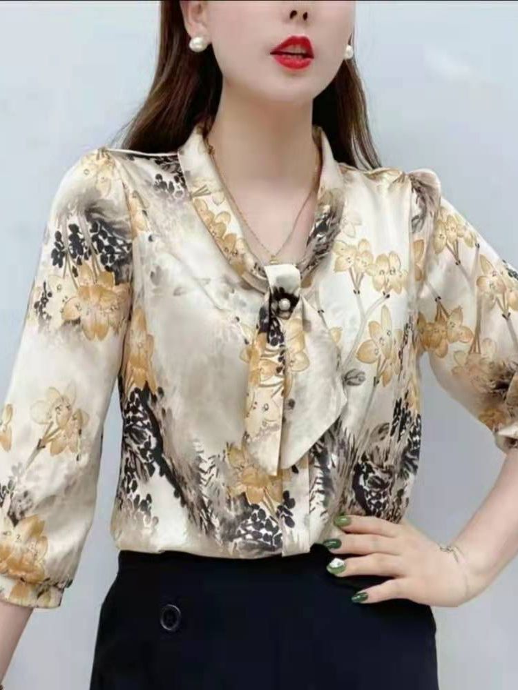 Summer Style Chiffon Blouses Shirt coffee