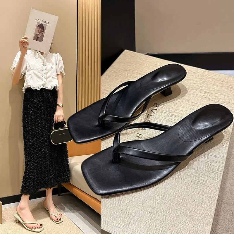 Women's Sandals with Narrow Band and Kitten Heels