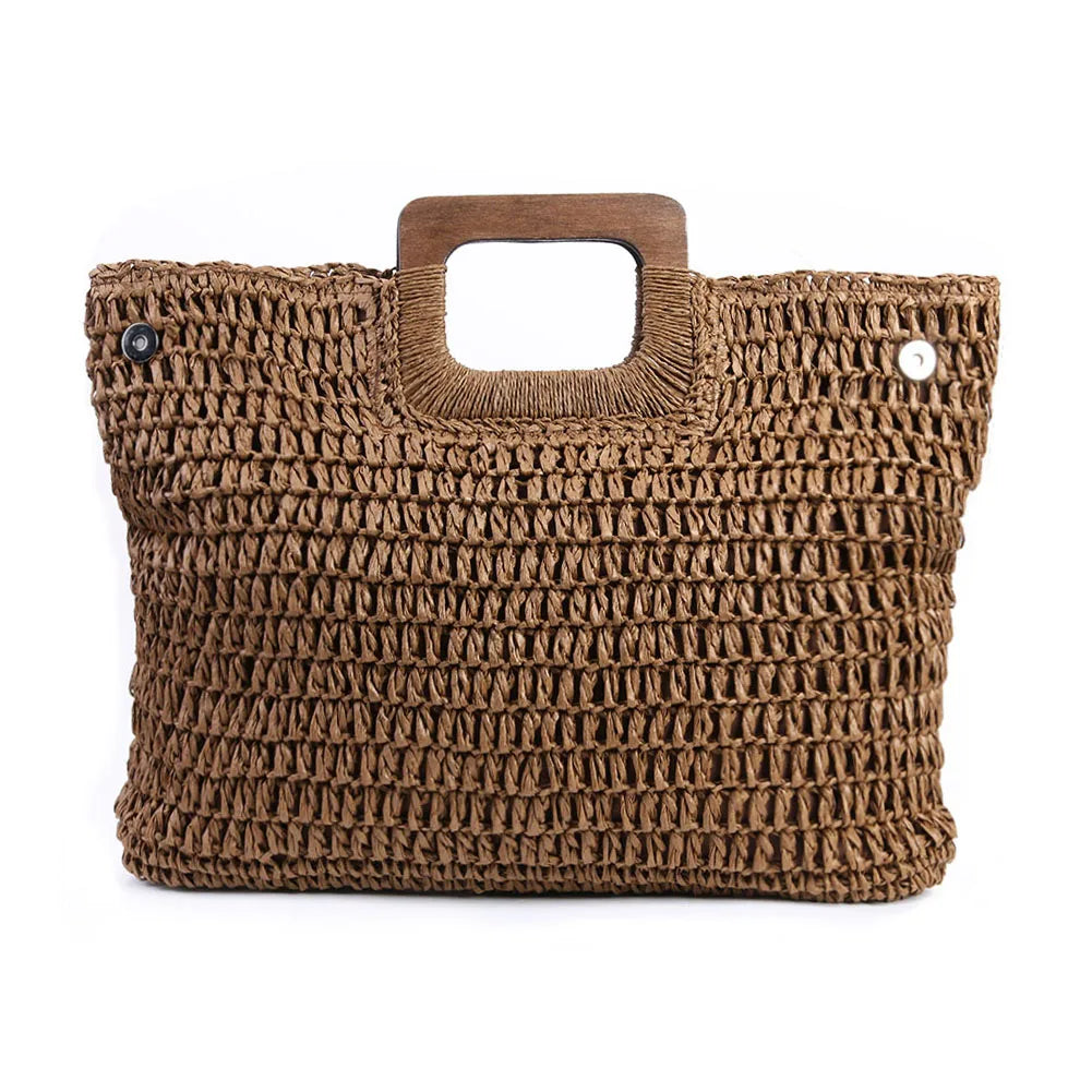 Casual summer Straw Tote Bag Dark Brown