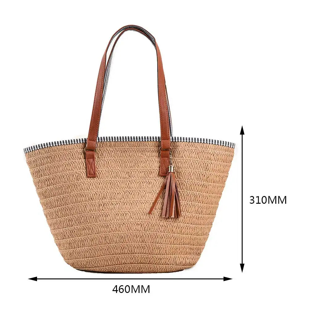 Casual summer Straw Tote Bag Light Brown 1