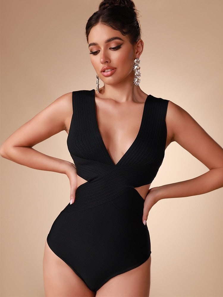 Cut Out Bandage one piece Black Bathing Suit