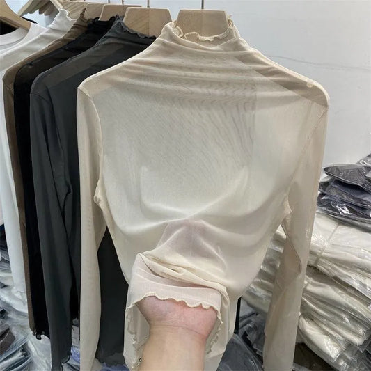 New High neck Collar see-through top