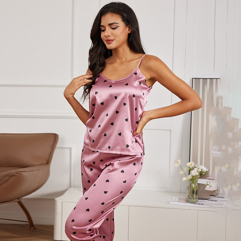 Women's Sexy faux Silk Satin Pajamas Set