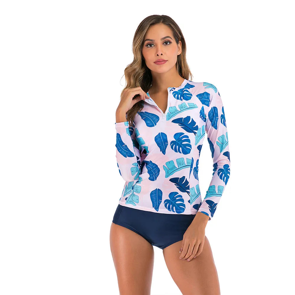 New Long Sleeve Rash Guard Elegant Print Swimwear