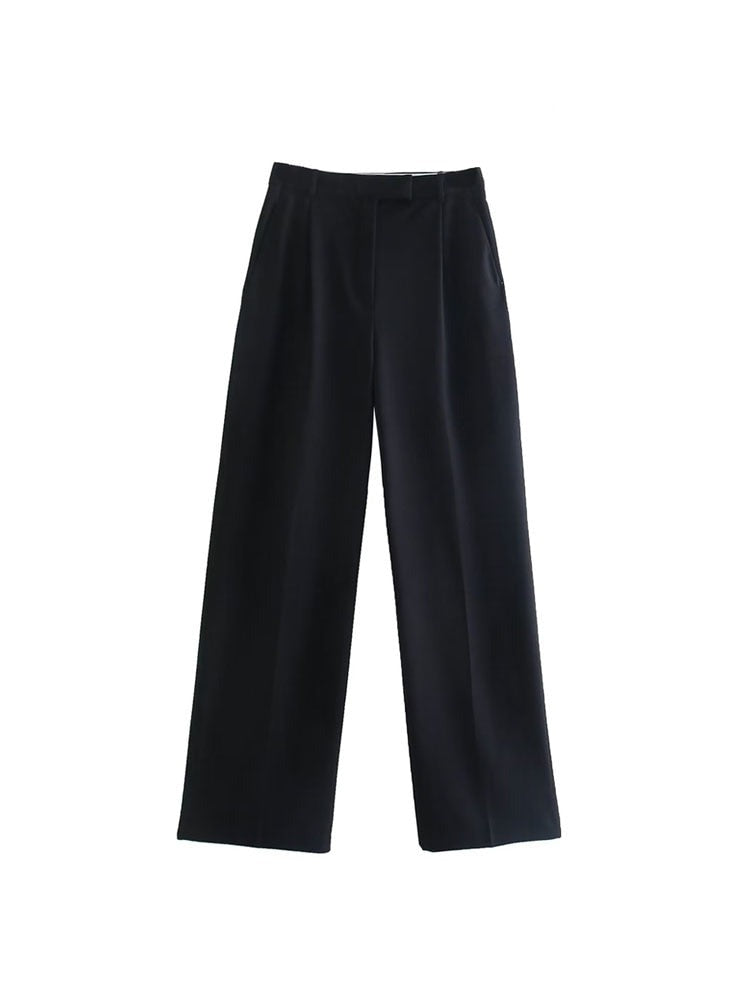 Women Fashion Darts Front Pockets Wide Leg Pants