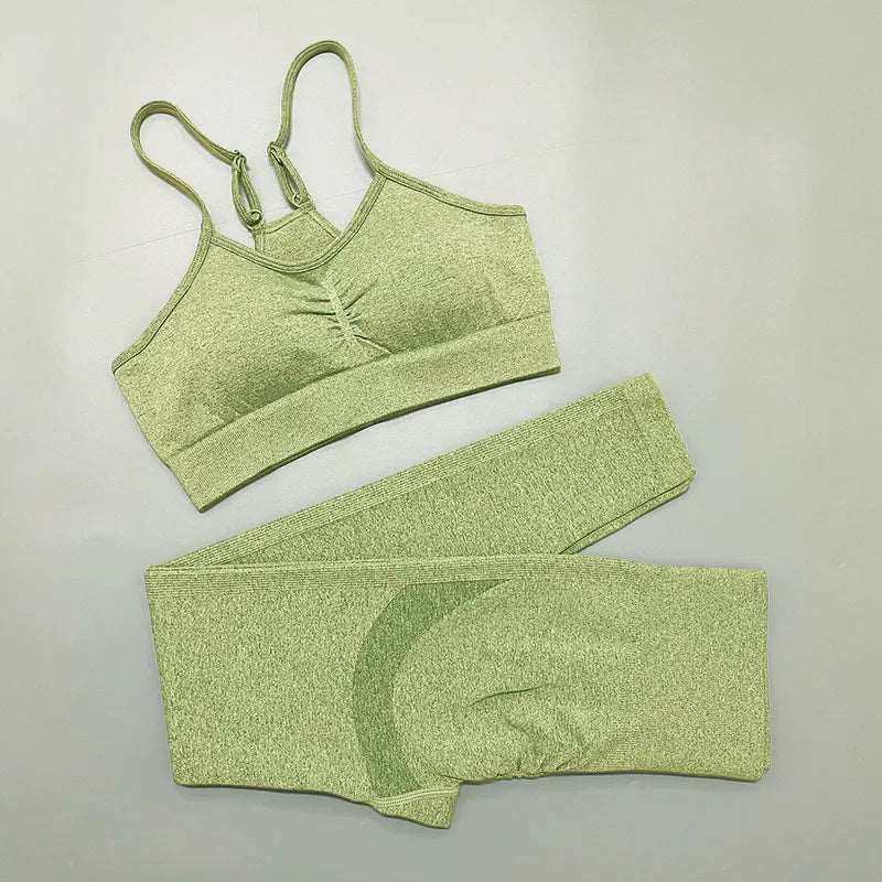 2PCS Seamless Yoga Set Bra Pants Green