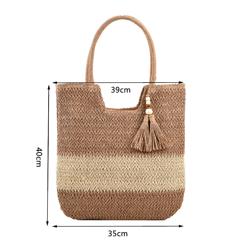 Casual summer Straw Tote Bag Khaki 2