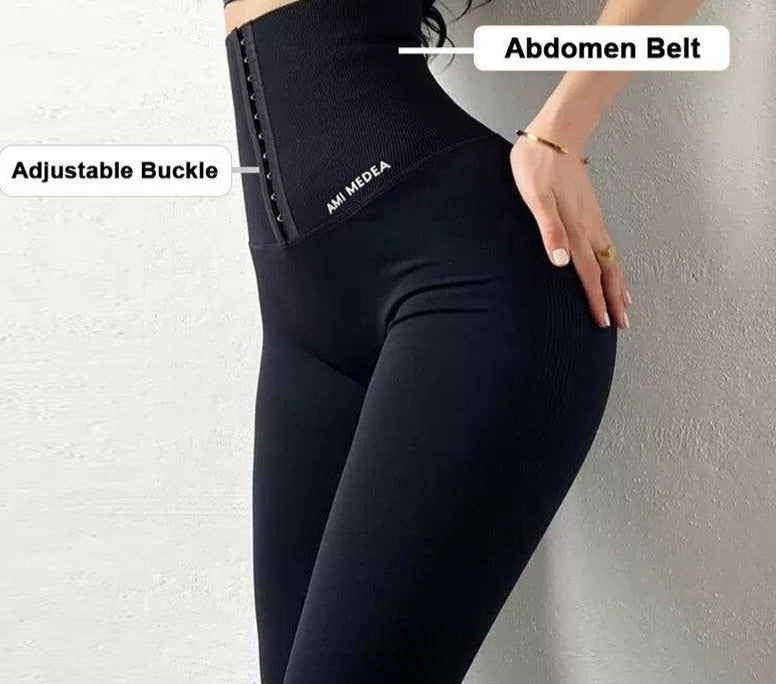 Women High Waist Fitness Gym leggings black hooks