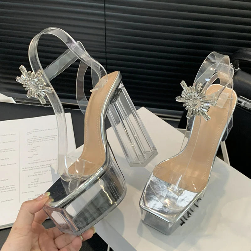 New Fashion Crystal Buckle Ankle Strap Platform Sandals