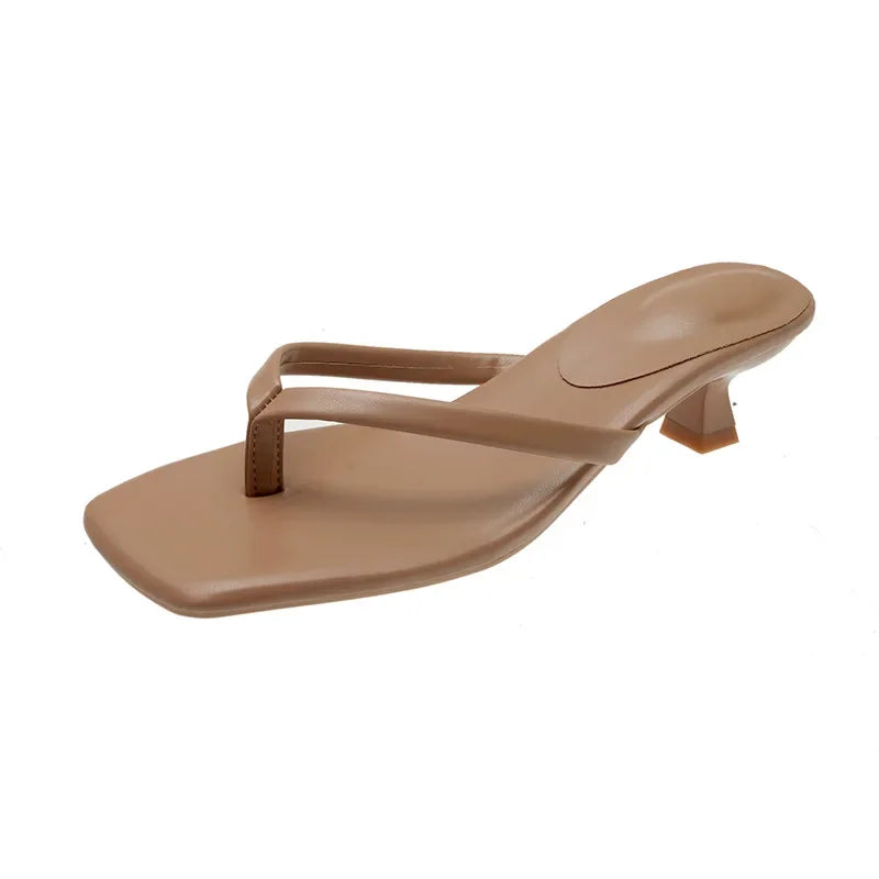 Women's Sandals with Narrow Band and Kitten Heels G-Apricot