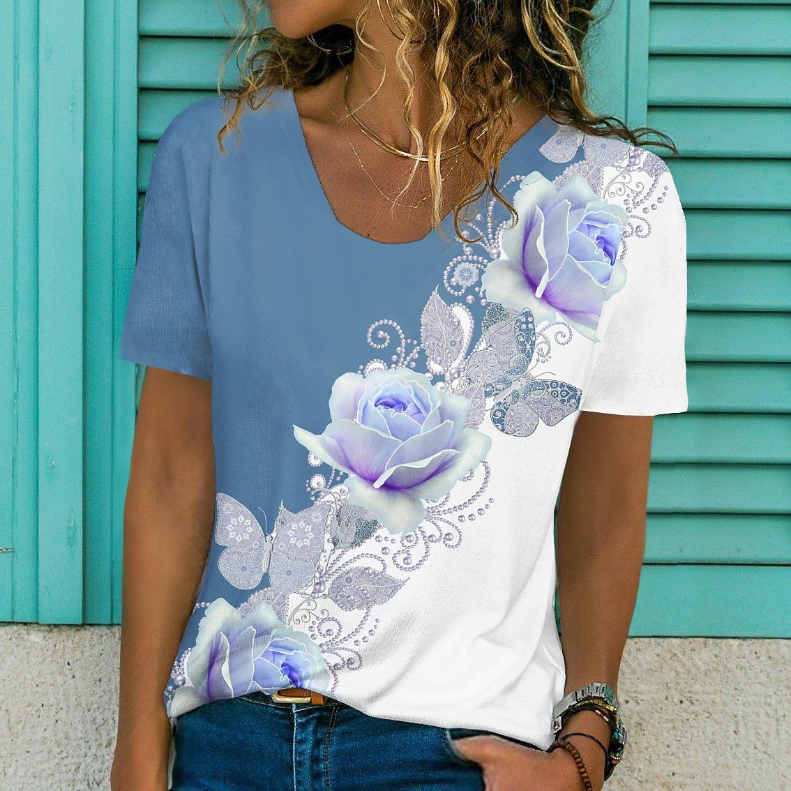 Women's Love Print Short Sleeve Top