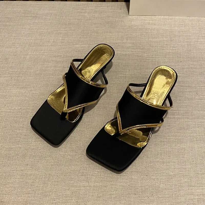 New Women Luxury Thong sandals Black