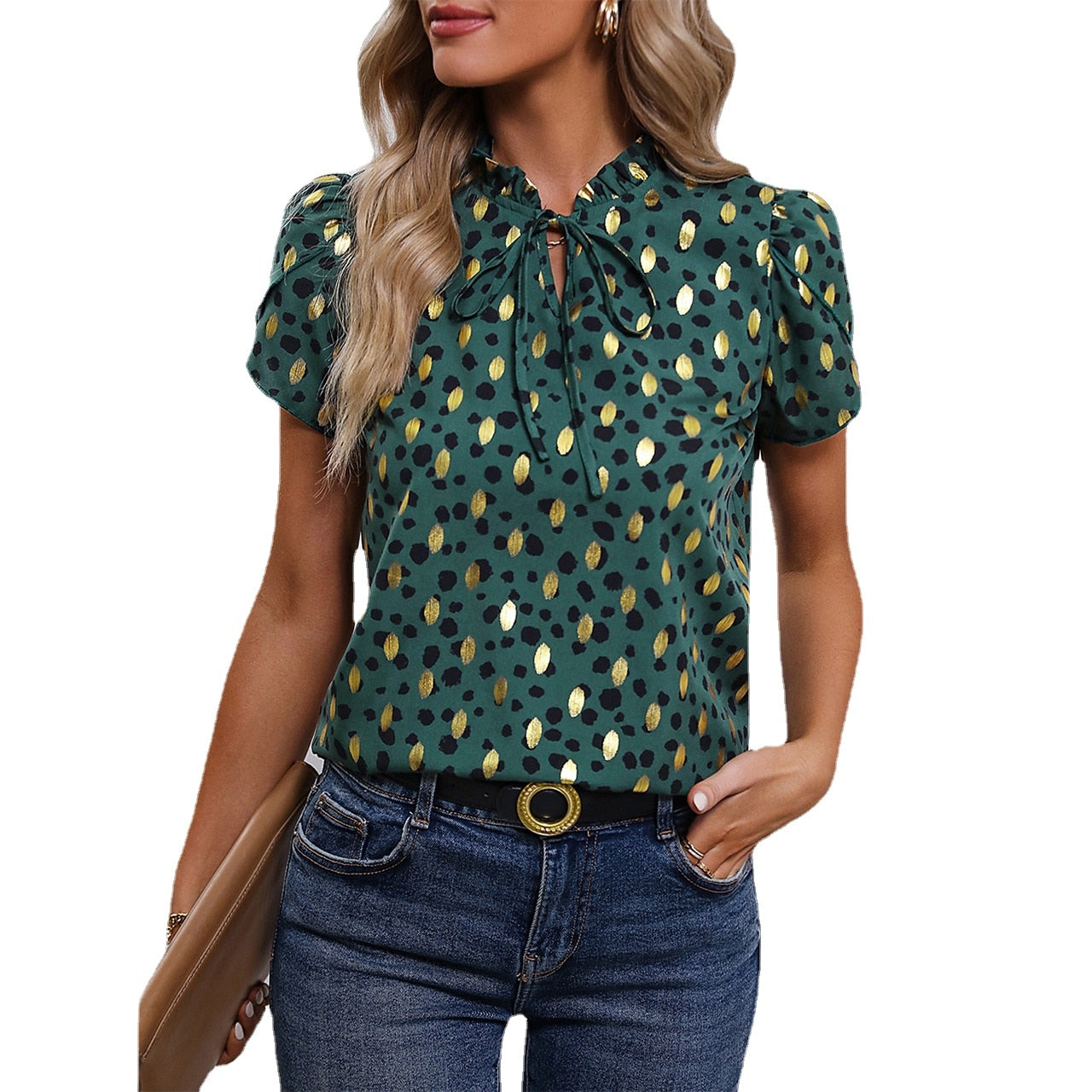 Green Short sleeve printed Blouse