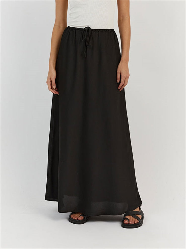 New High Waist Loose Female Long Skirt Black