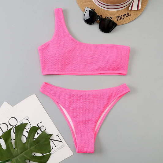 Women Solid Pink Swimsuit