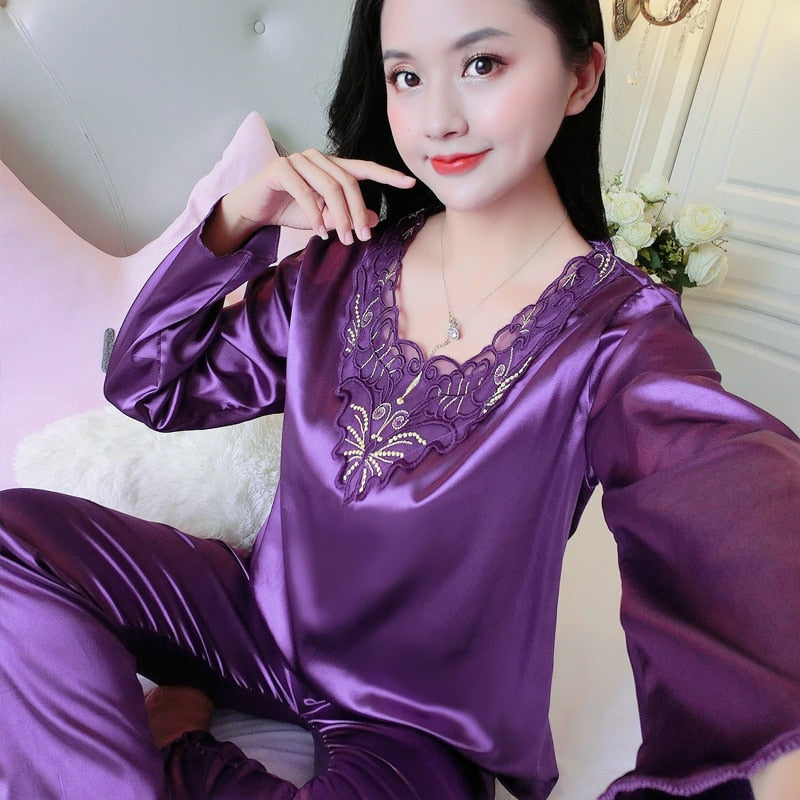 New Plus Size 5XL Satin Pajamas Set