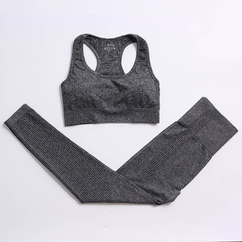 Women Workout Clothing Gym Yoga Set Deep Gray 2pcs 2