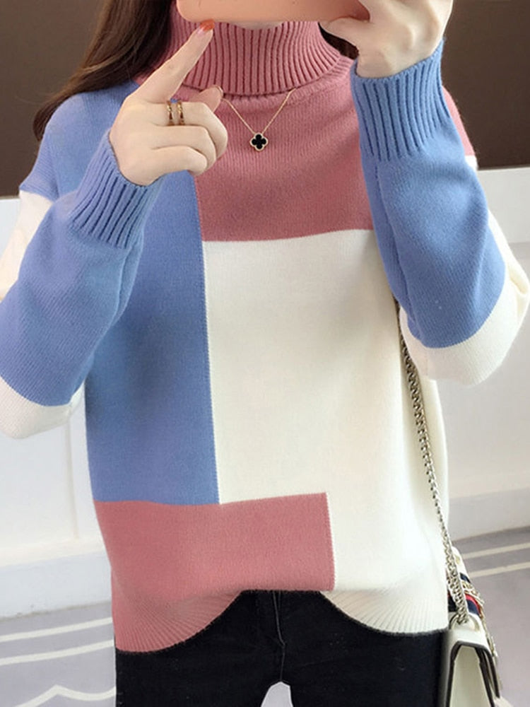 Patchwork Knitted Pullover Sweater