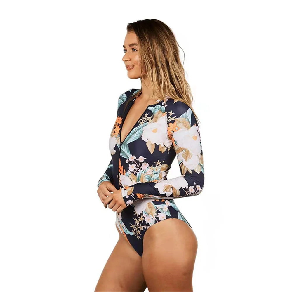 Women Print Blue One Piece Swimsuit