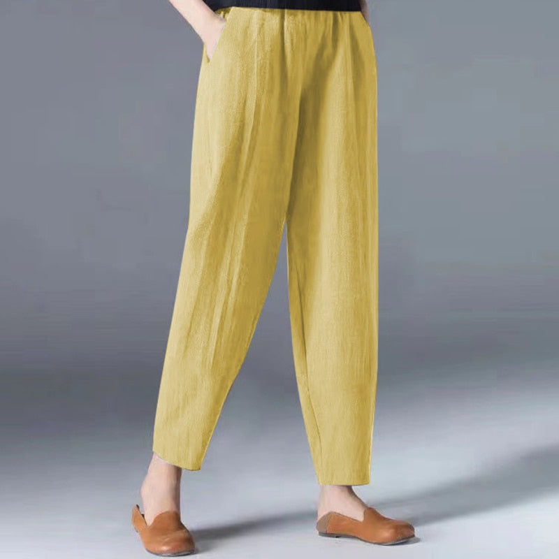 New Anti-cotton Elastic Waist Wide Leg Trousers Yellow