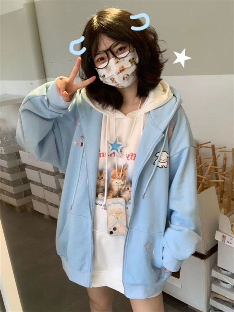 Women Sweet Cute Cartoon Beige Hoodie