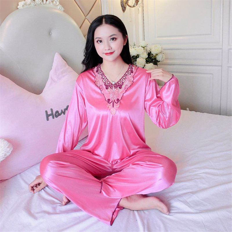 New Plus Size 5XL Satin Pajamas Set