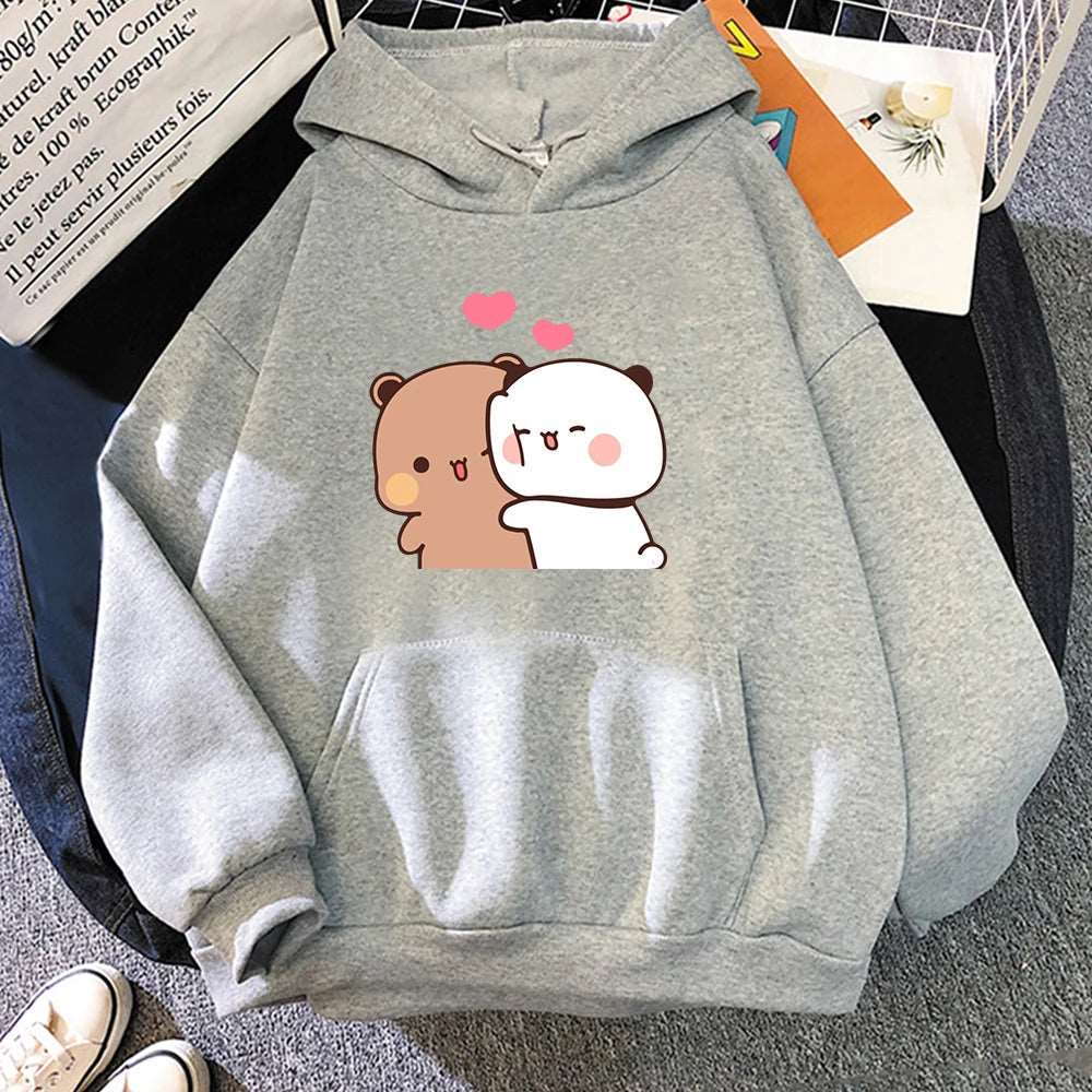 Cartoon Panda Women Hoodie Sweatshirt gray