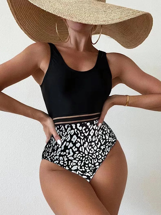 Women Sexy One-piece Leopard black  Swimwear