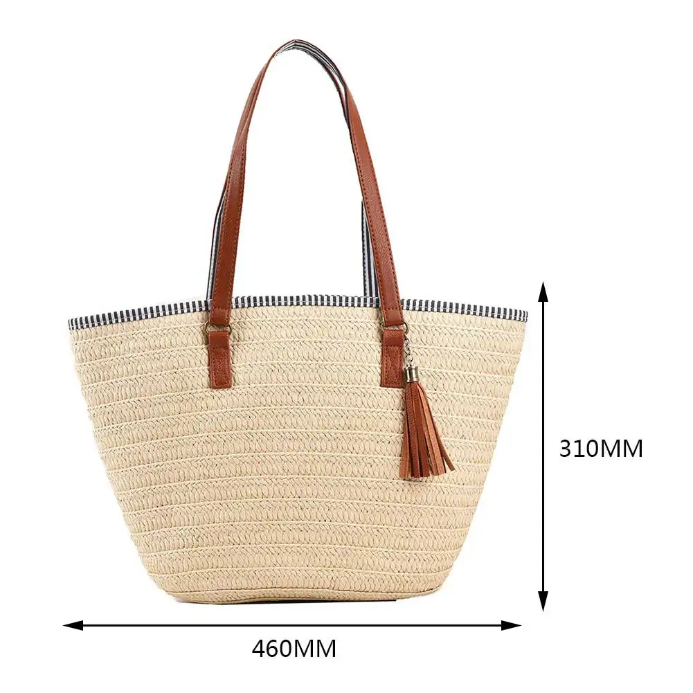 Casual summer Straw Tote Bag Beige 3