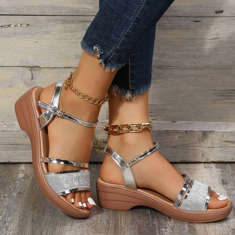 New Wedges Sandals Silver