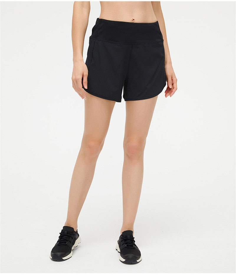 Women Back Zipper Pockeks Sports Shorts black