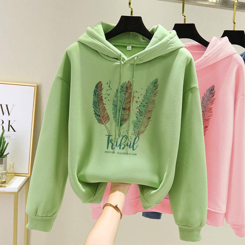 Women Fashion Feather Printed Hoodies