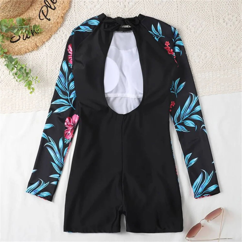 New Women Floral Print Black Swimwear