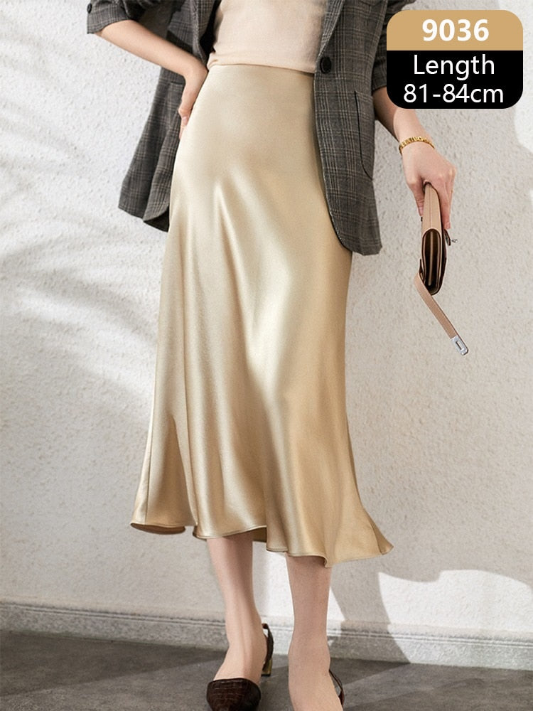 Women High Waisted Skirt Beige gold