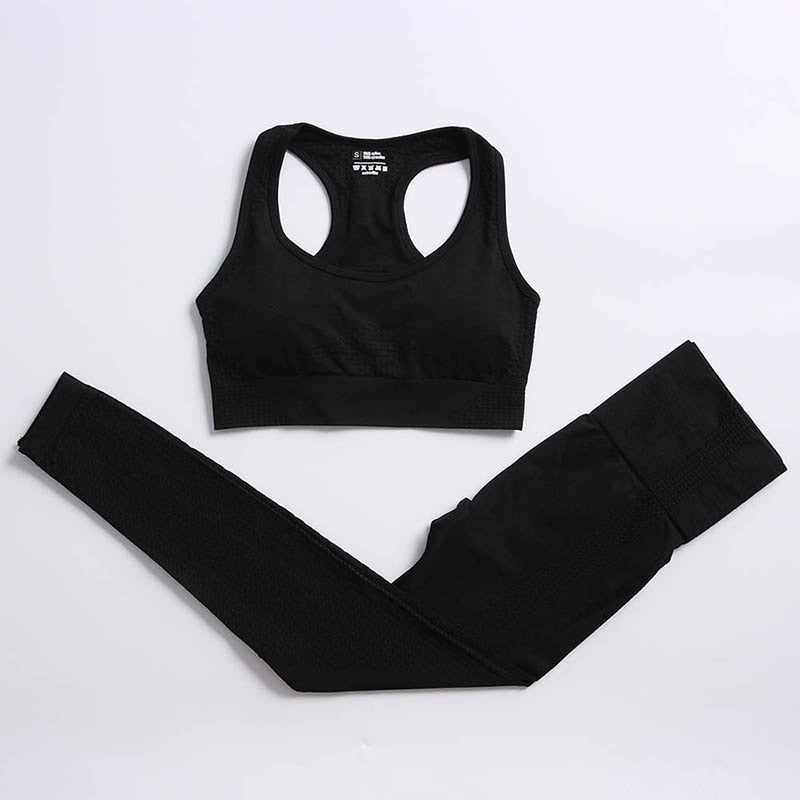 Women Workout Clothing Gym Yoga Set Black 2pcs 2