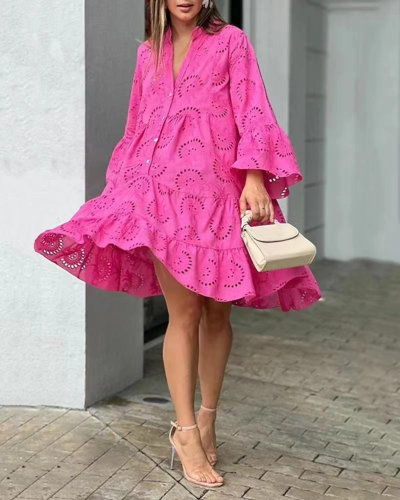 Summer Elegant Vintage Solid Lace Dress