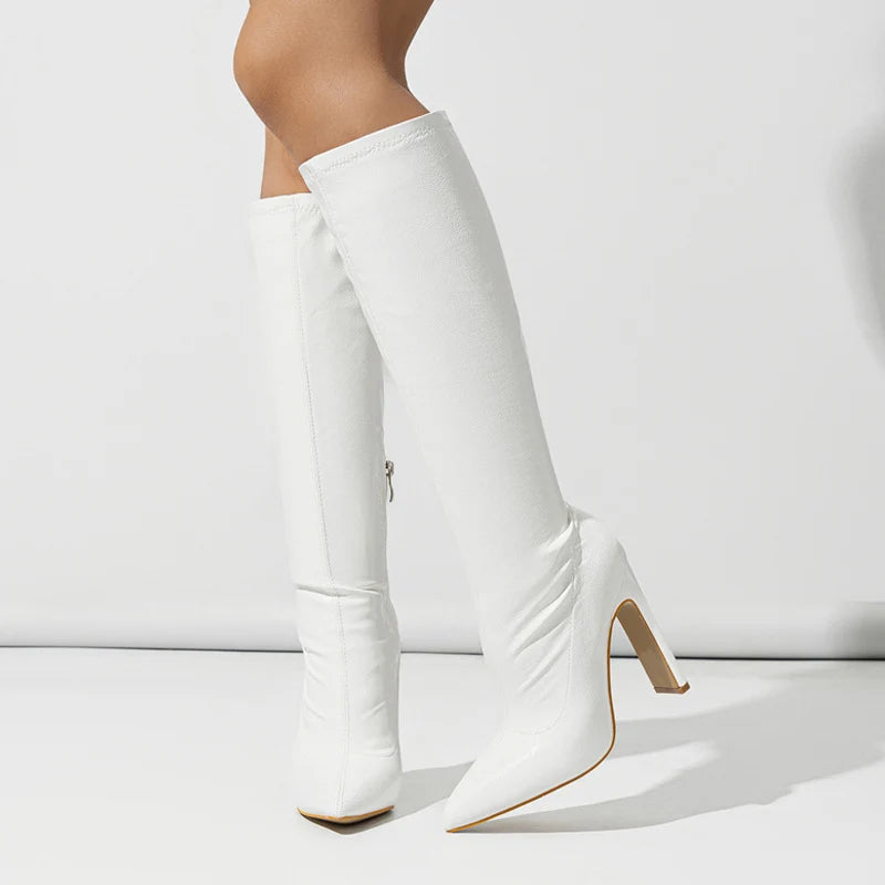 New Pointed Toe Zip Knee High Boots