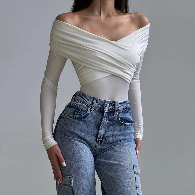 Bodysuits off shoulder Knitted top White